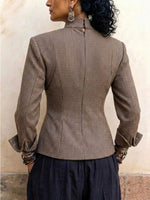 Long-sleeve Houndstooth Shirt With A Waist-cinching Cutout And Crossover Detail