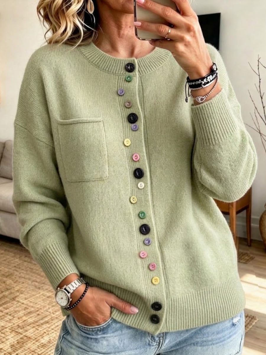 Cozy, Casual, Multi-color Button-up Knit Cardigan