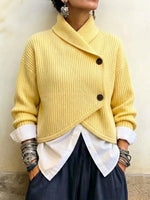 Relaxed-fit Ribbed Knit Cardigan With A Crossover Neckline And Side-button Closure