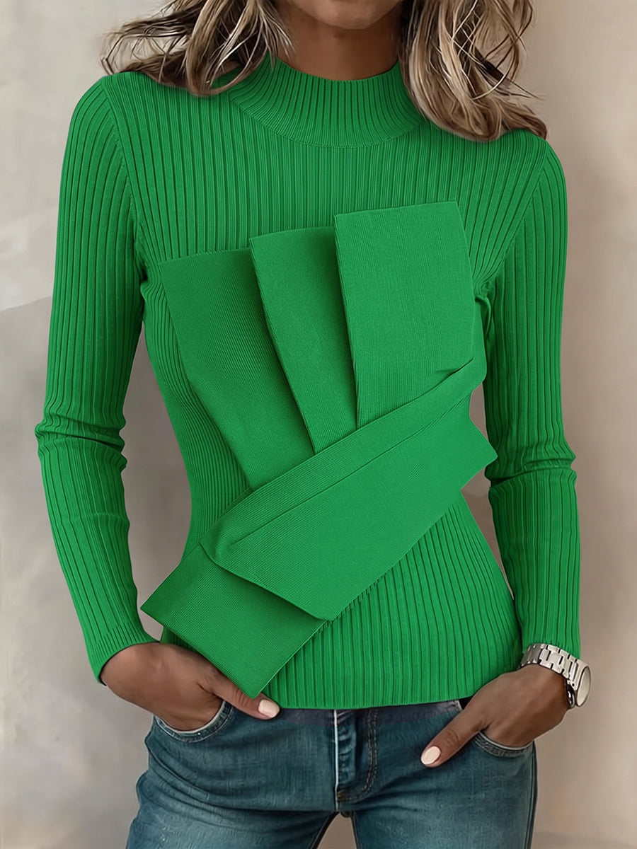Chic Pleated Overlay Ribbed Knit Top