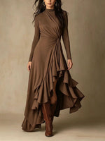 Chic Asymmetric Knitted Midi Dress With A Twisted, Waist-defining Detail