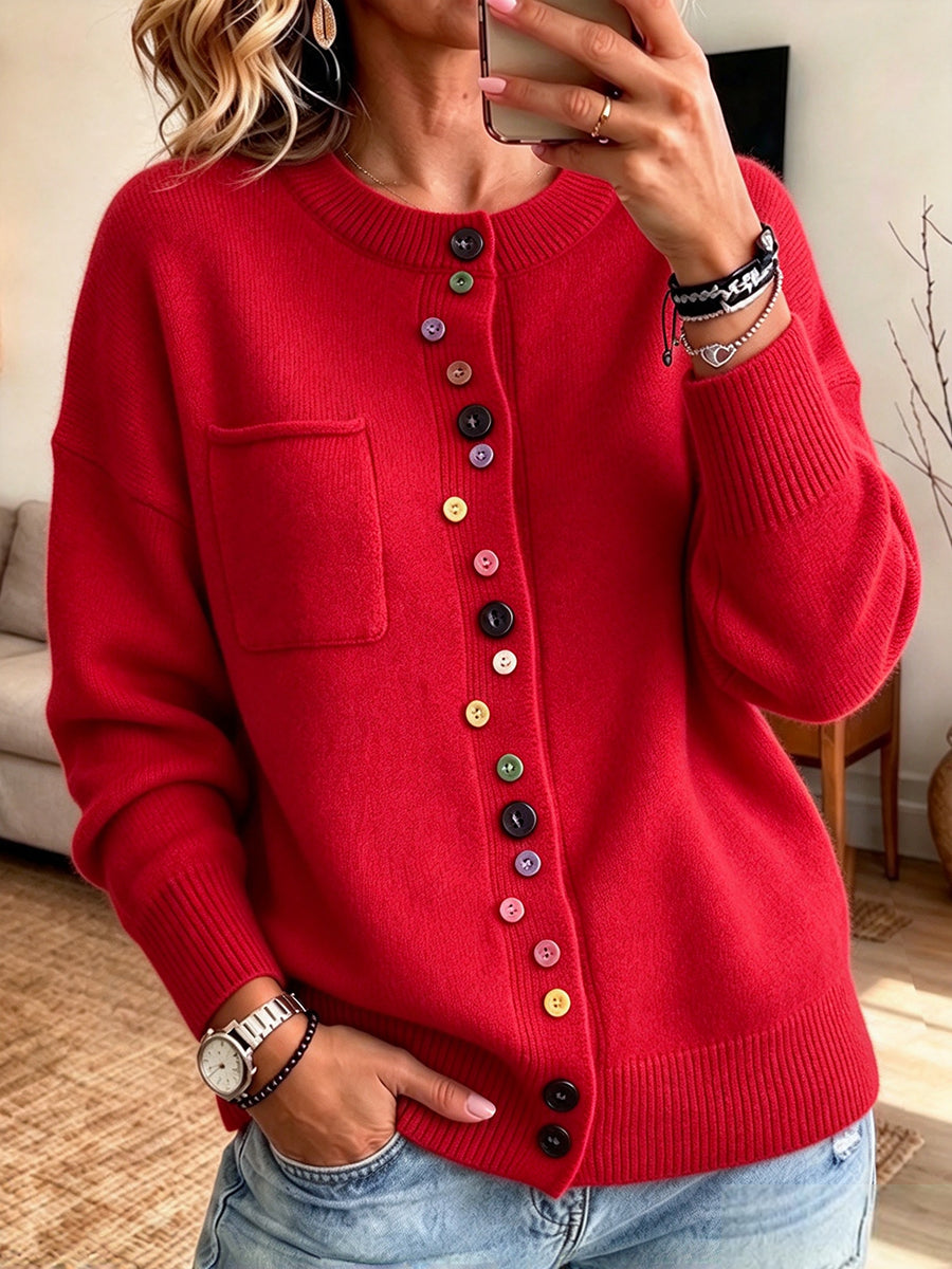 Cozy, Casual, Multi-color Button-up Knit Cardigan