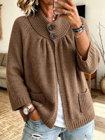 Chic Chunky-knit Cardigan With A Stand-up Collar