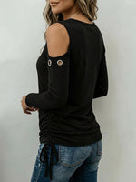 Women's Cold Shoulder Grommet Detail Ruched Drawstring Top