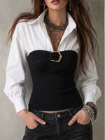 Chic Faux-layered Spliced knit Top
