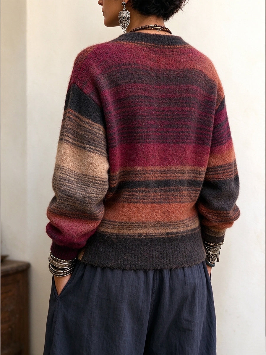 Boho Chic Multi-Color Striped Wrap Sweater