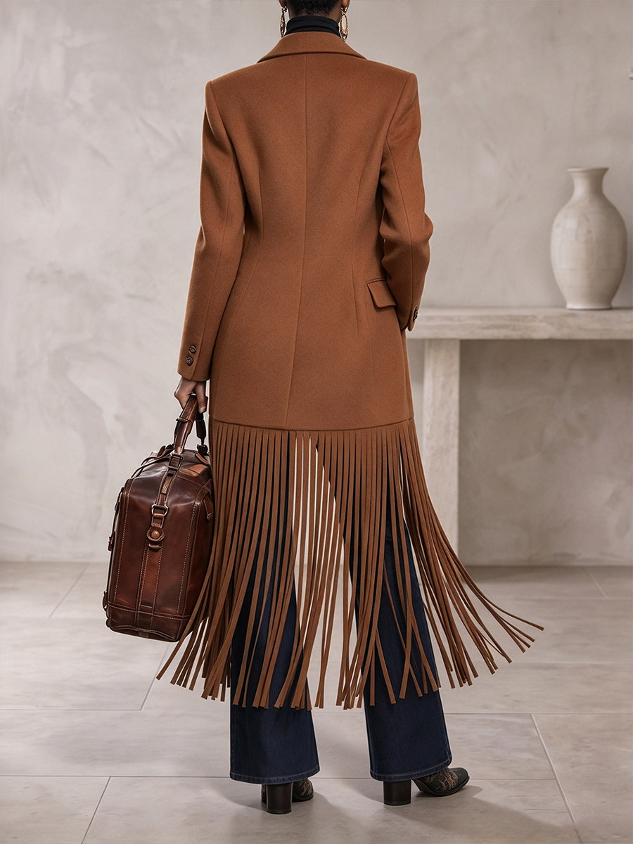 Chic Fringe-Hem Wool-Blend Trench Coat