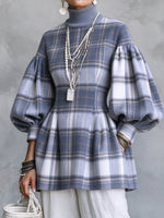 Elegant Plaid Voluminous Sleeve Tunic