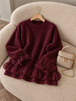 Cozy Ethereal Floral-Trimmed Fuzzy Knit Pullover