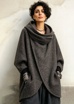 Oversized Asymmetrical Wool-blend Hooded Pullover Coat
