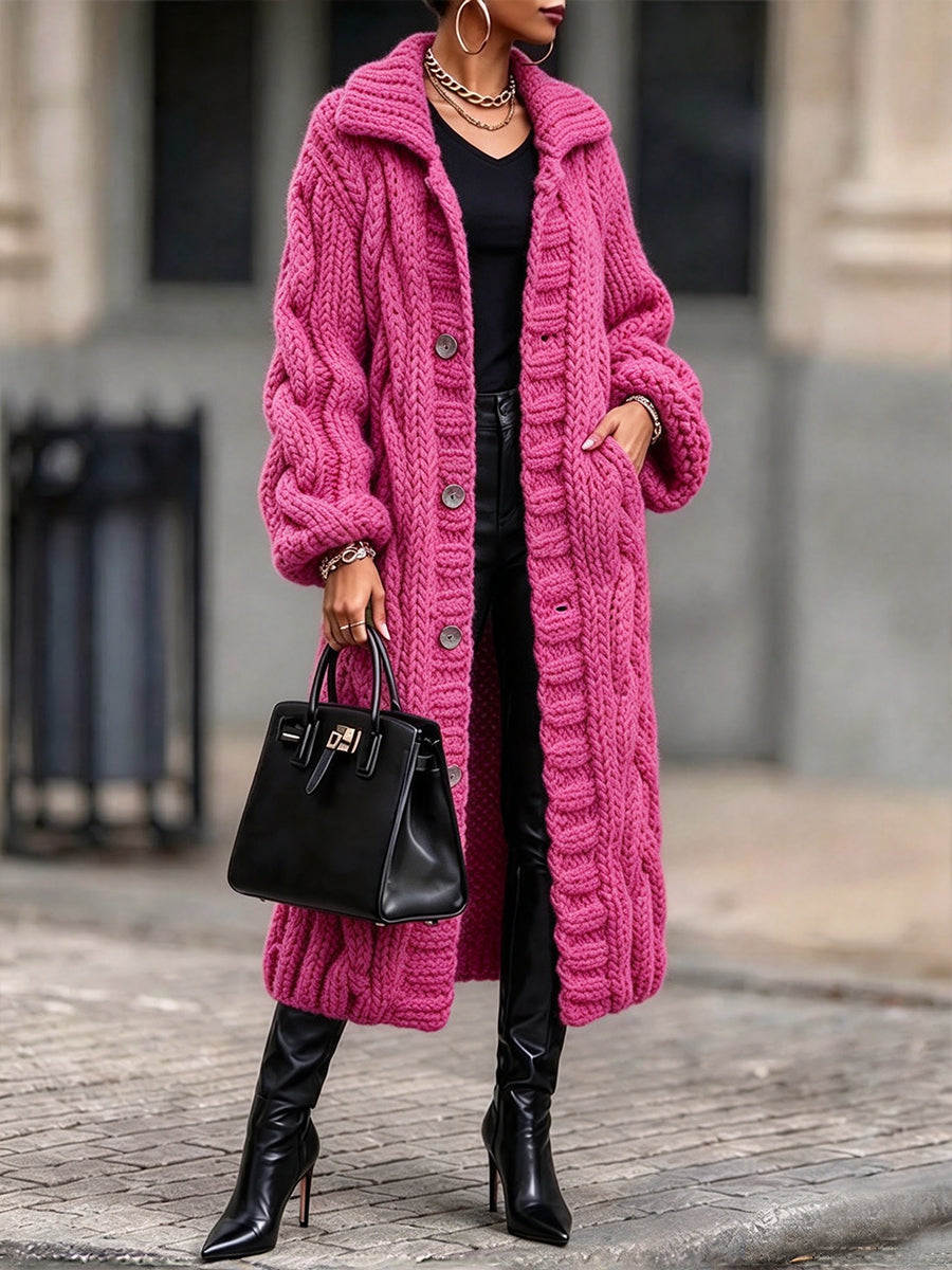 Cozy, Warm, Chunky-knit Cable-knit Long Cardigan
