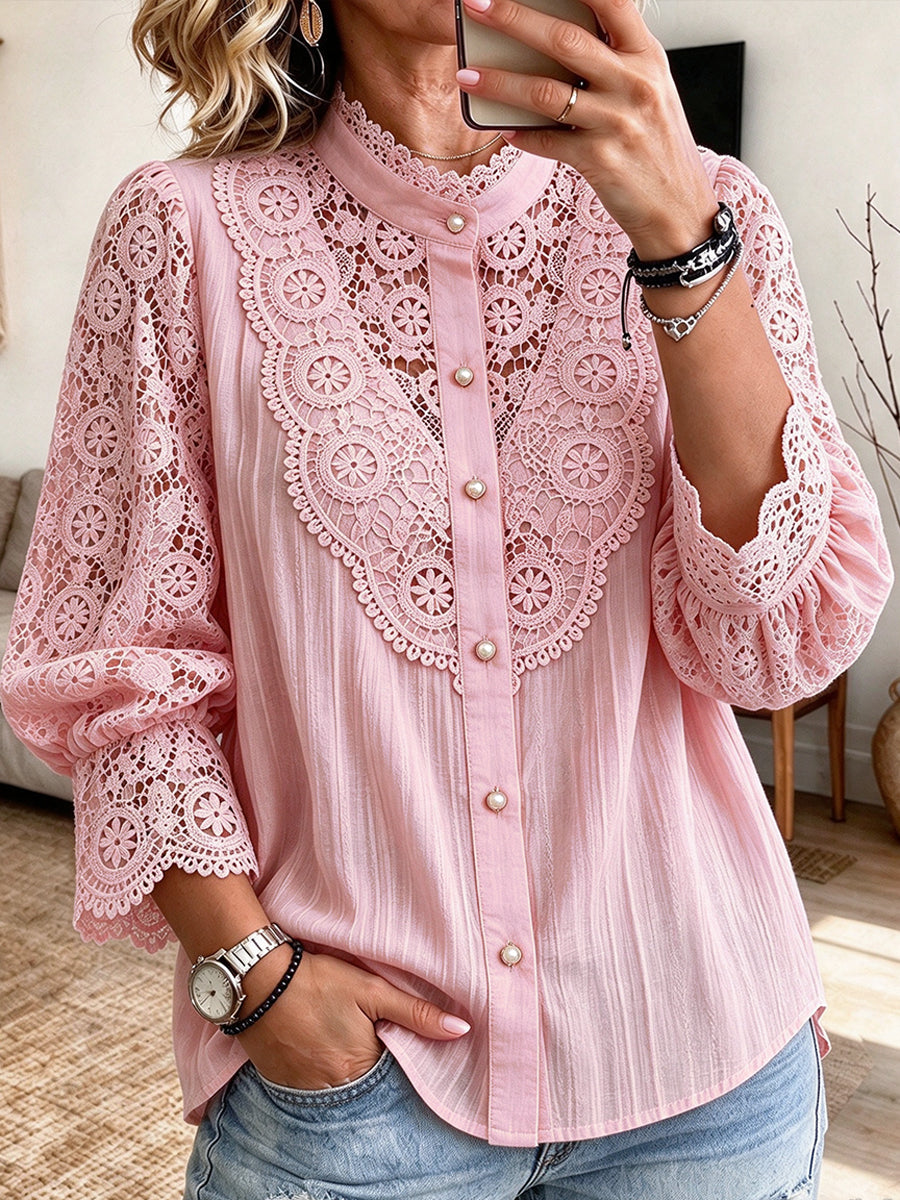 Elegant Lace-paneled Cotton-blend Shirt