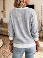 Loose-fit, Color-block, Ribbed-knit Top With A Crew Neck