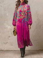 Vintage-style Paisley Print Velvet Maxi Skirt