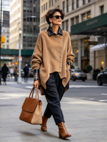 Chic Autumn Winter Cozy Stylish Faux Leather Corduroy Jacket