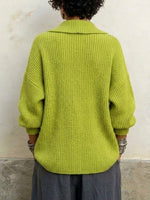 Oversized Ribbed Knit Cardigan With Large Lapel And Metal Buckle