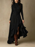 Chic Asymmetric Knitted Midi Dress With A Twisted, Waist-defining Detail