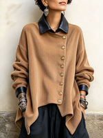 Chic Autumn Winter Cozy Stylish Faux Leather Corduroy Jacket