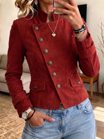 Women's Vintage Faux Suede Asymmetrical Button Military Jacket
