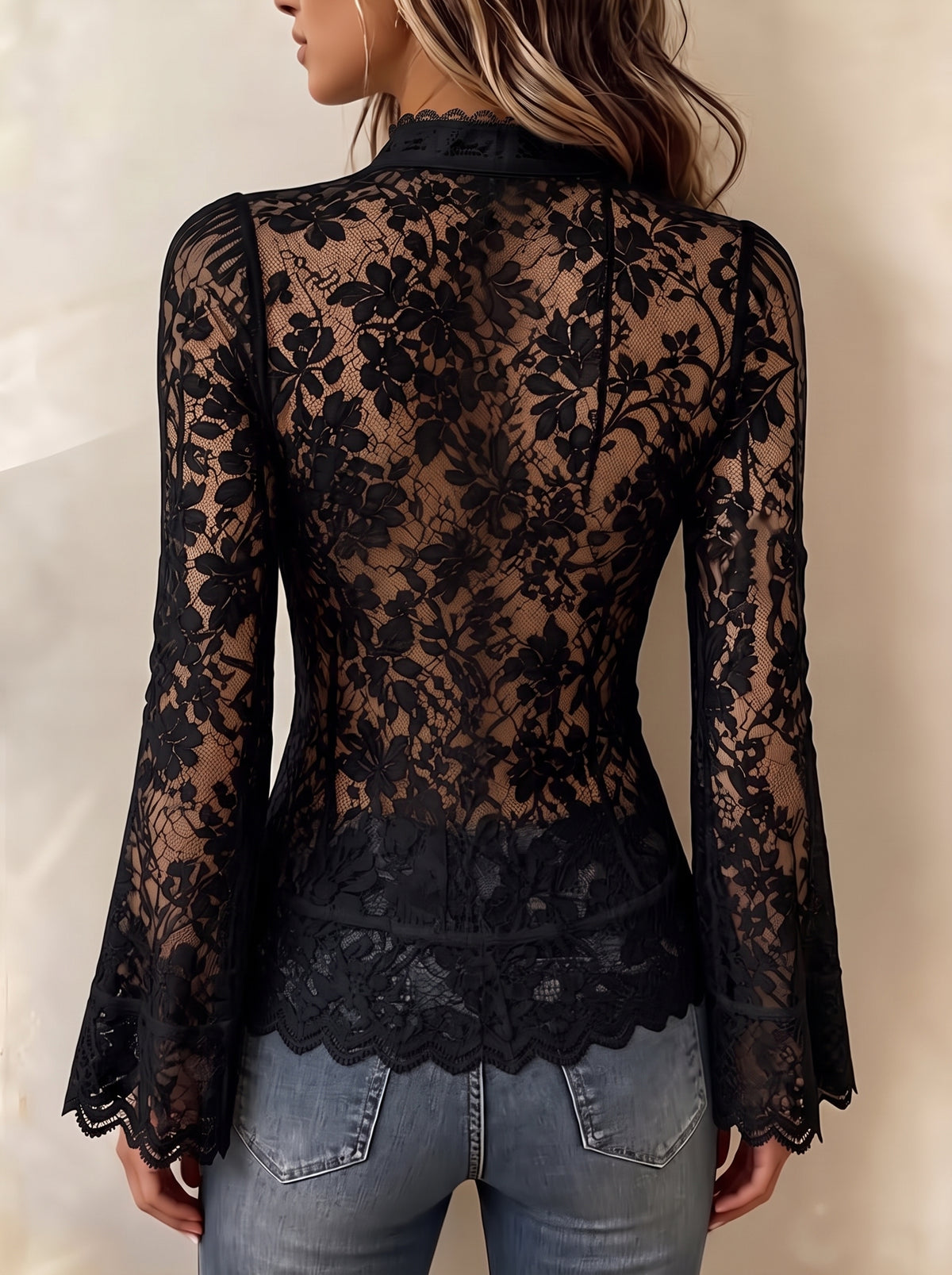 Romantic Vintage Lace Zip-Up Top