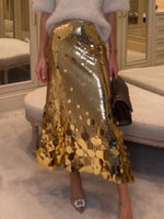 Chic Gold Sequin Midi Skirt