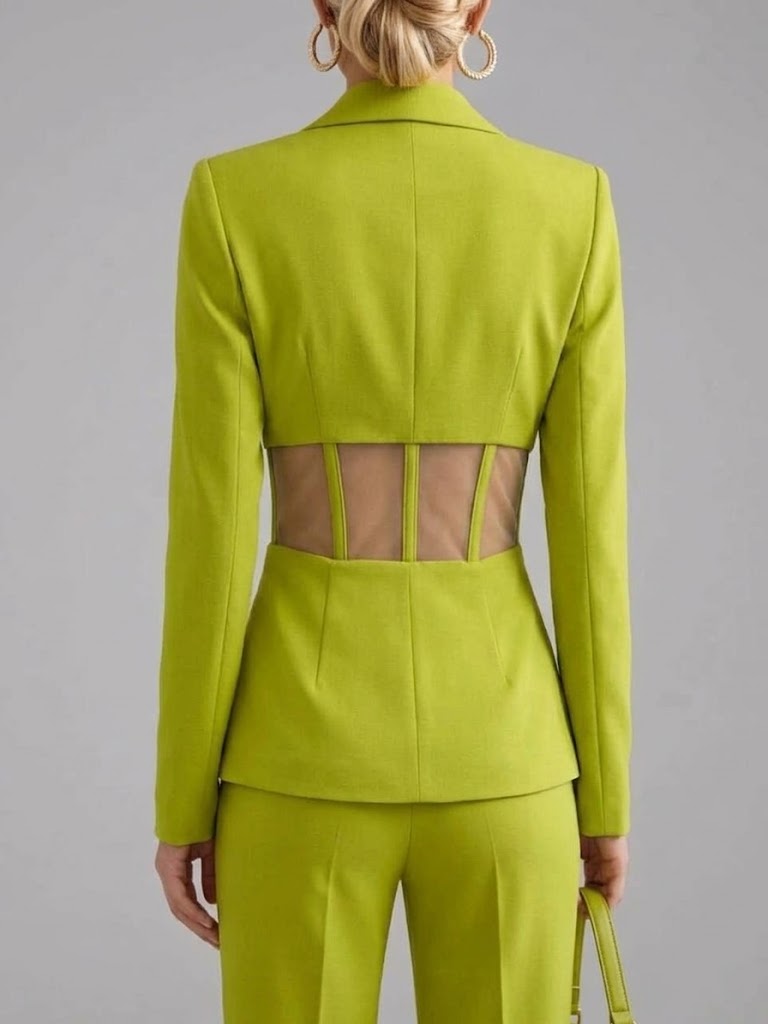 Sheer Mesh Waist-cinching Lapel Blazer