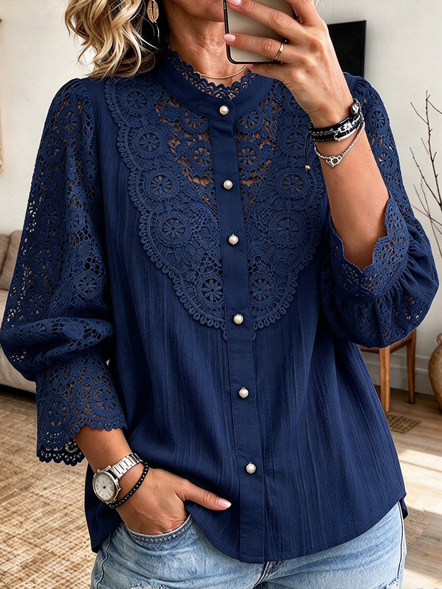 Elegant Lace-paneled Cotton-blend Shirt