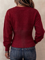 Faux-layered, Button-front, Fitted, Round-neck Knit Top