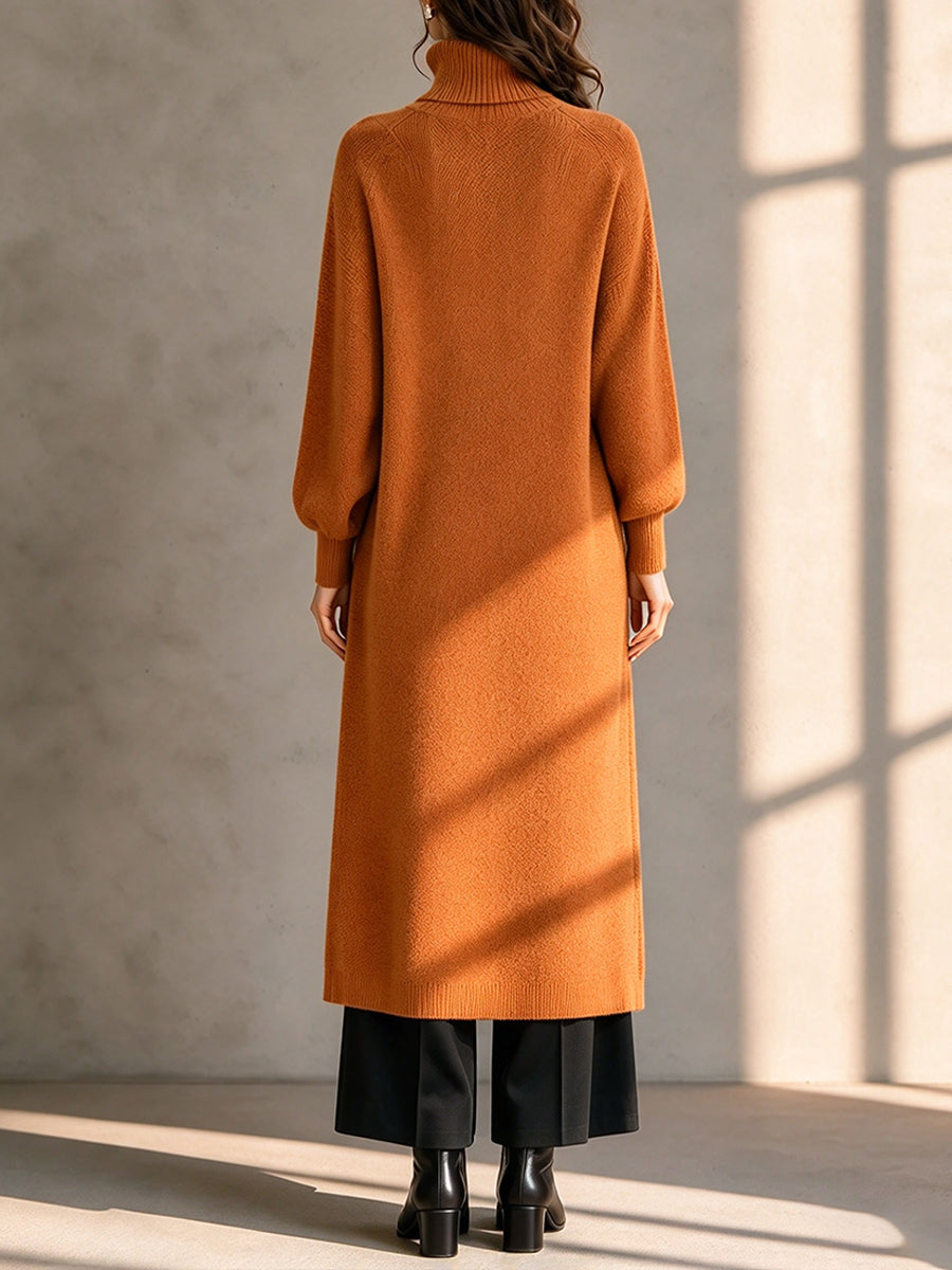 Chic Long-line Knit Top With A Wrap-style High Neck