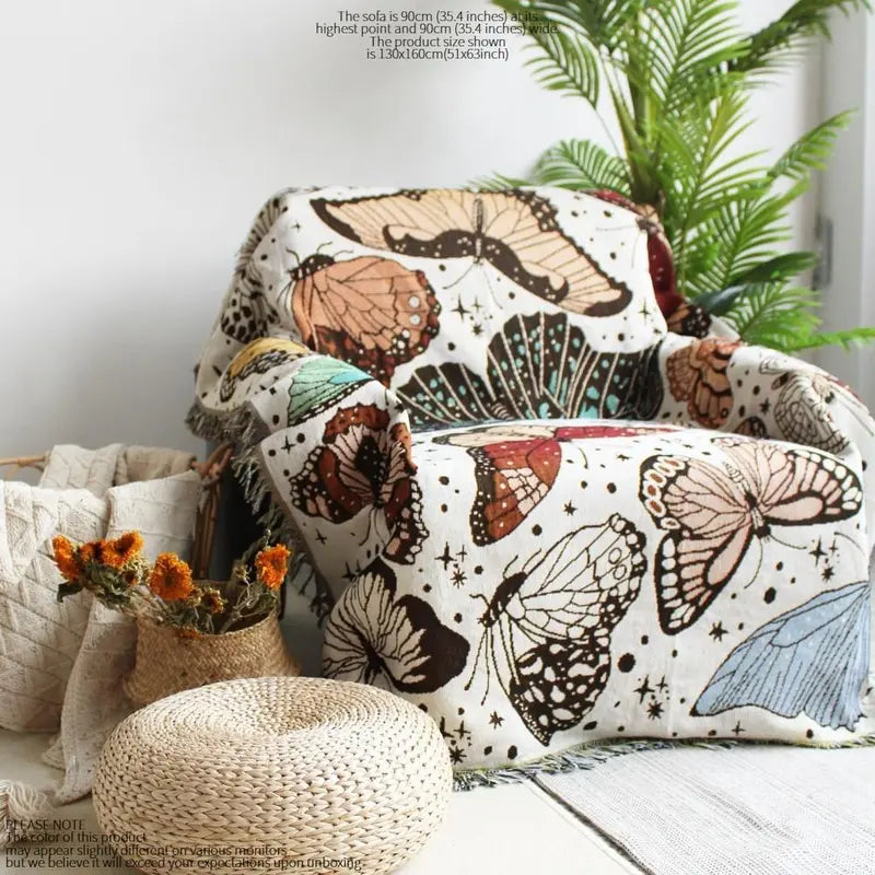 Butterfly Pattern Tassel Throw Blanket