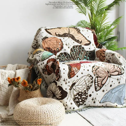 Butterfly Pattern Tassel Throw Blanket