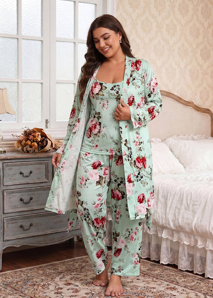 Comfy 3-Piece Pajama Set – Robe, Camisole & Long Pants