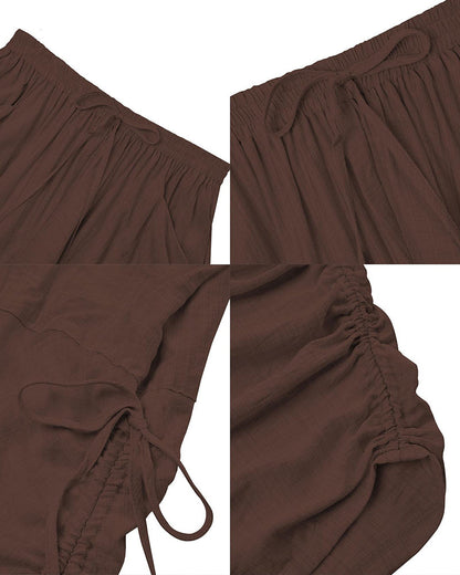 Plus Size Loose-Fit Casual Wide Leg Pants with Waist Tie and Pockets