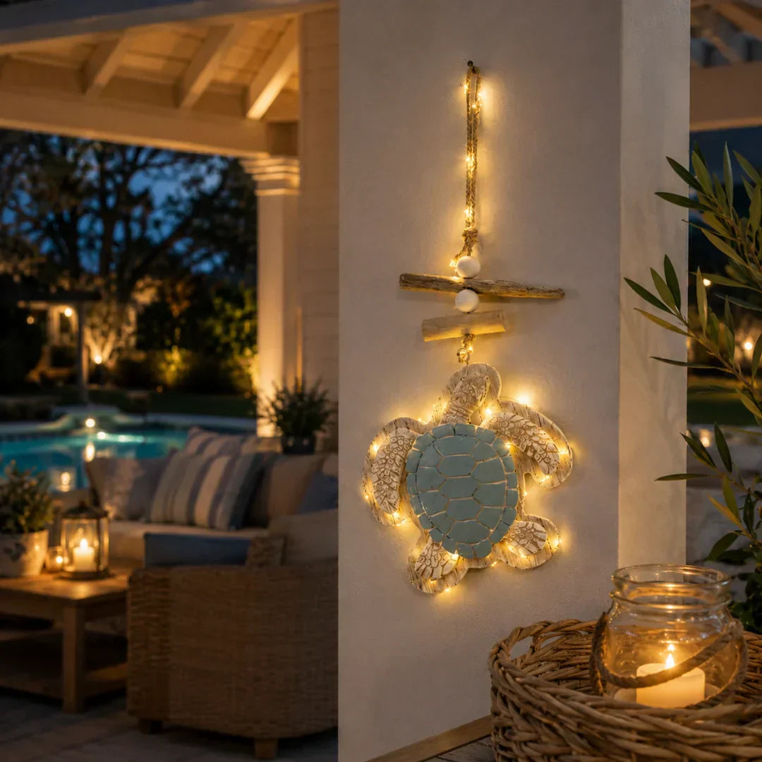 Lighted Coastal Sea Turtle Hanging Wall Decor with Remote