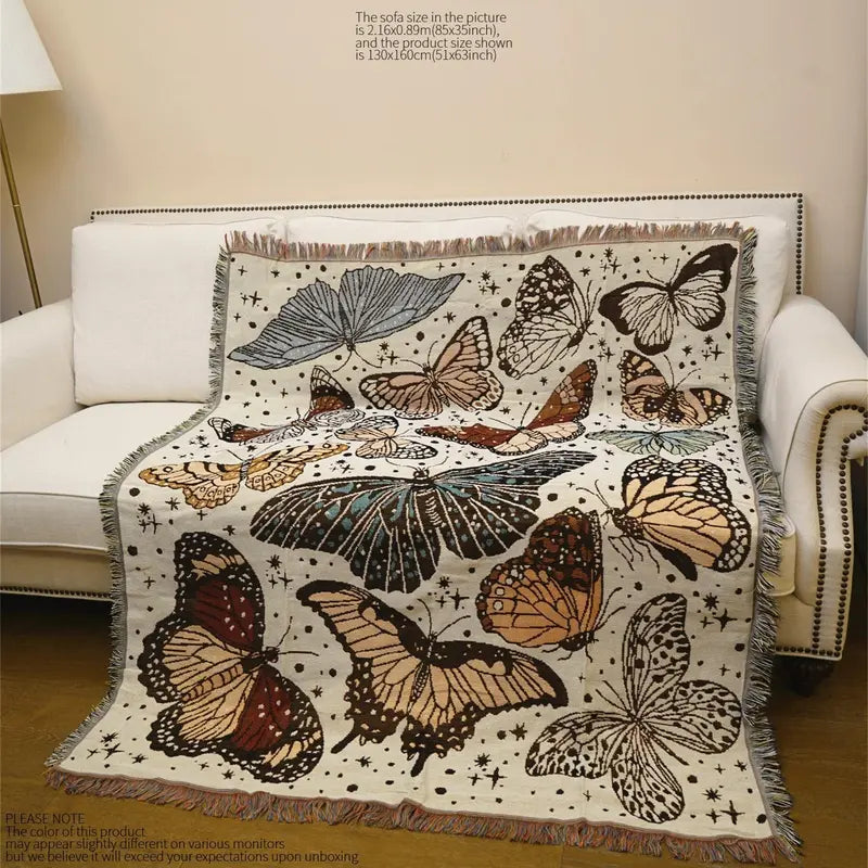 Butterfly Pattern Tassel Throw Blanket