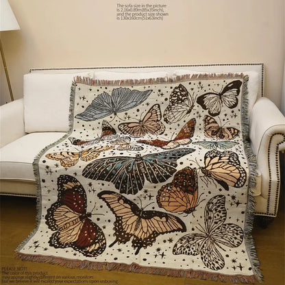 Butterfly Pattern Tassel Throw Blanket