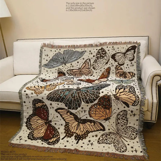 Butterfly Pattern Tassel Throw Blanket