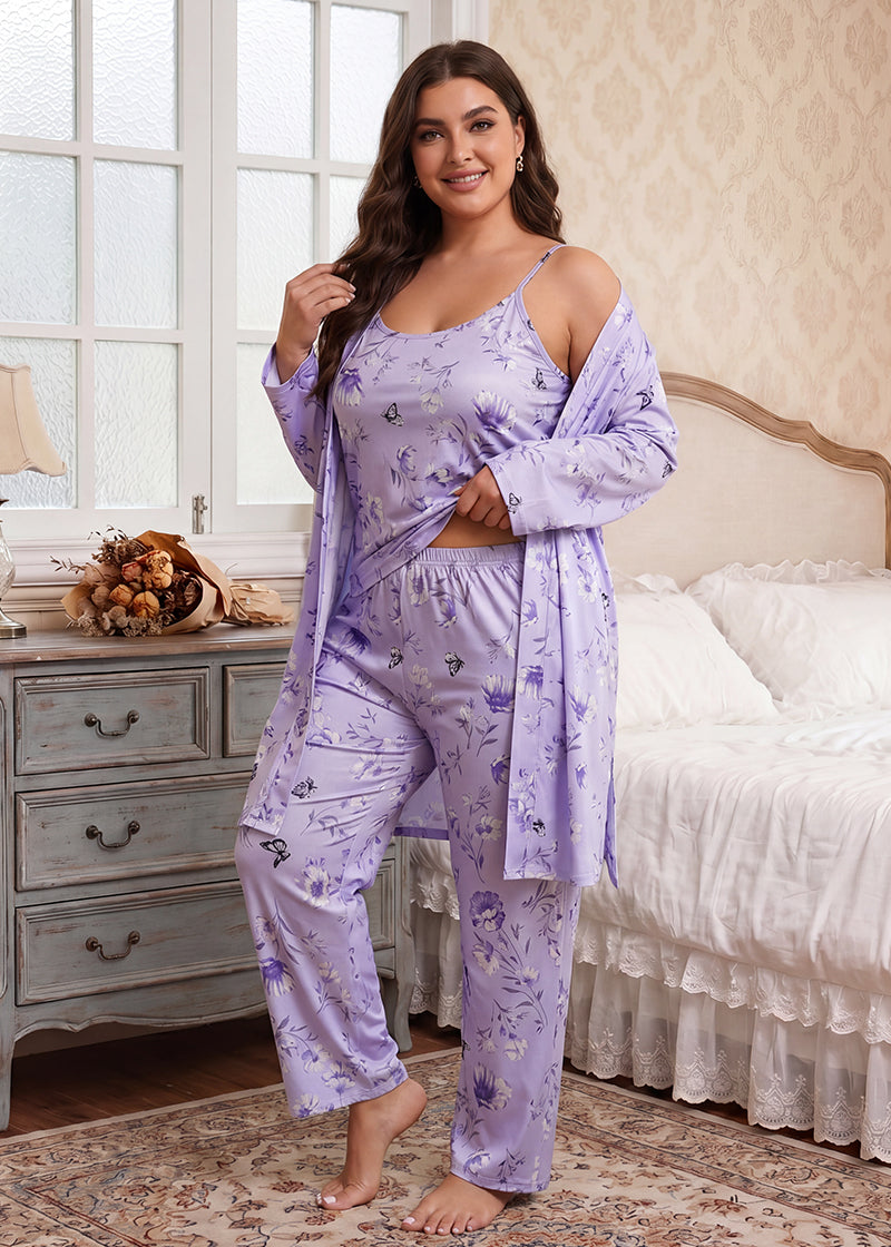 Comfy 3-Piece Pajama Set – Robe, Camisole & Long Pants