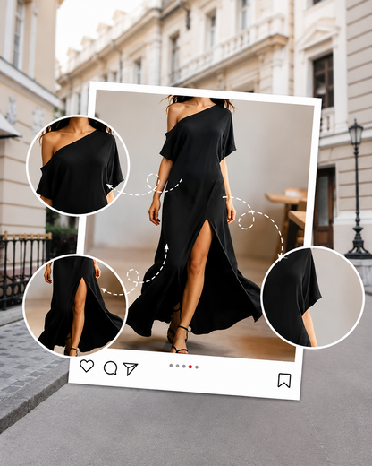 Slash Shoulder Slit Dress