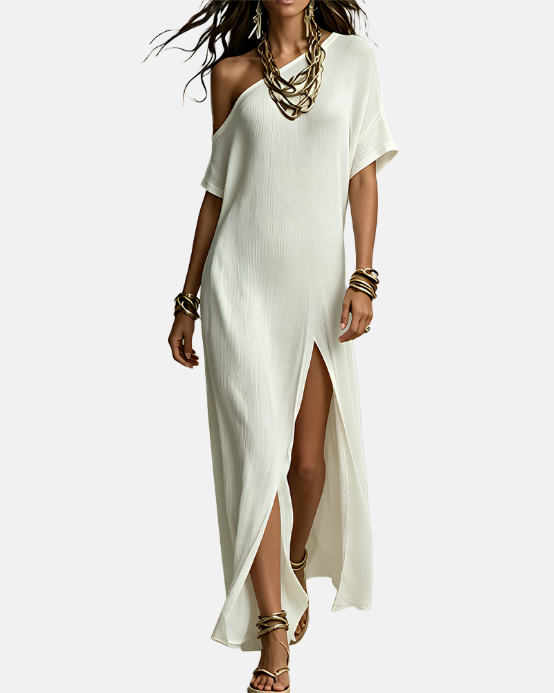 Slash Shoulder Slit Dress