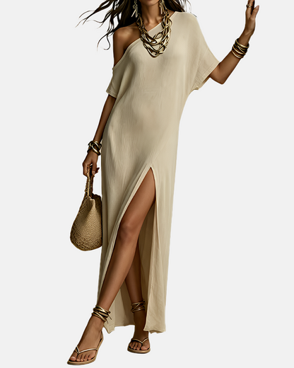 Slash Shoulder Slit Dress