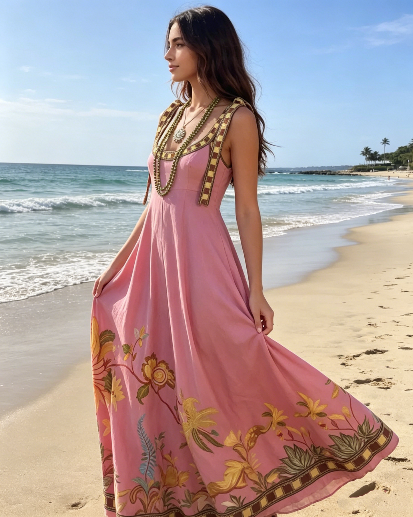 2026 Women's Linen-Blend Embroidered Midi Dress