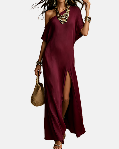 Slash Shoulder Slit Dress