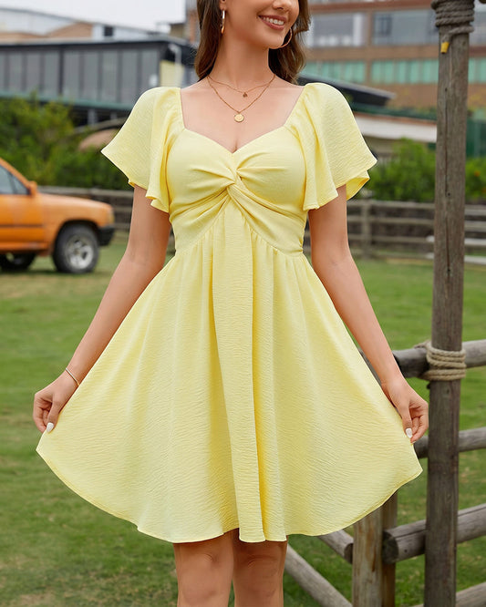Summer Sweetheart Neckline Knot Front Flowy Chiffon Dress