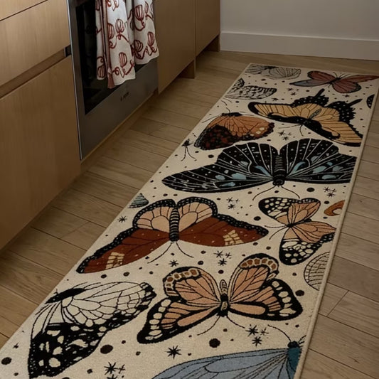 Washable Vintage Butterfly Runner Rug – Non-Slip & Pet Friendly