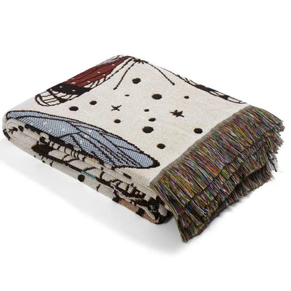 Butterfly Pattern Tassel Throw Blanket