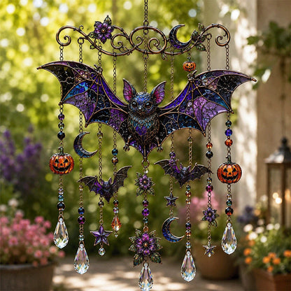 Halloween Glass Suncatcher Wind Chime – Spooky Hanging Window Decor for Home & Garden