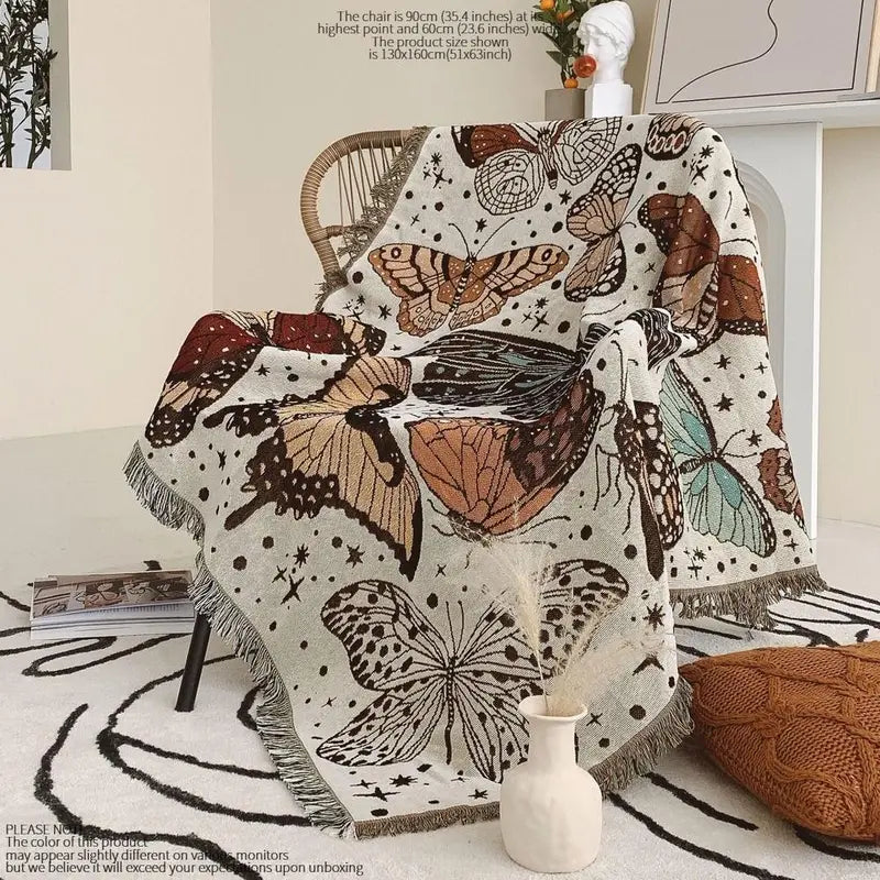 Butterfly Pattern Tassel Throw Blanket