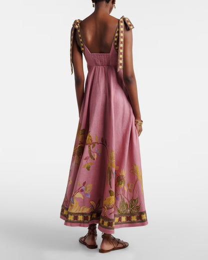 2026 Women's Linen-Blend Embroidered Midi Dress
