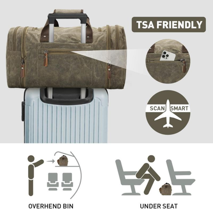 Classic Vintage Travel Duffel – Waterproof Waxed Canvas Carry-On Weekend Bag